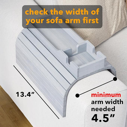 SpaceAid Bamboo Couch Cup Holder, Anti Falling Foldable Sofa Armrest Tray with Cup Holder, Couch Arm Side Table Organizer for Drink Cup Remote Snacks (Gray) (Pack of 2)