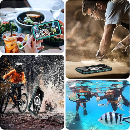 Temdan Magnetic for iPhone 14 Pro Case Waterproof [Compatible with MagSafe] [IP68 Underwater] [Built-in Camera Lens & Screen Protector] Full Body Shockproof Phone Case Blue