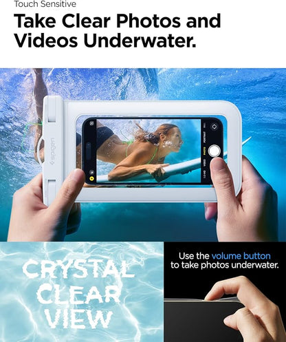 Spigen AquaShield Universal Waterproof Phone Pouch, Waterproof Phone Case, PVC Protective Dry Bag Cases with IPX8 A601 Compatible with iPhone, Galaxy, Google (Pack of 1) - Transparent White
