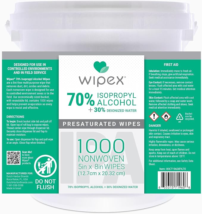 Wipex 70% Isopropyl Alcohol Wipes, Bulk 1000 Count - Ideal for Electronics, Household, Work & School Equipment Cleaning - Lint-Free SMS Cloth Safe for Tech Cleaning & Screens, (Pack of 4)
