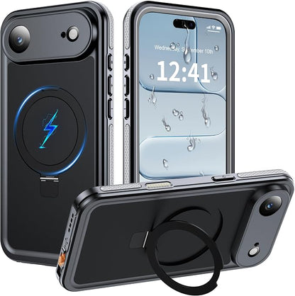 ANTSHARE Magnetic for iPhone Air Case Waterproof, Built in Screen Protector [Compatible with MagSafe] [Invisible Stand] [IP68 Underwater], Full Body Protection Phone Case 6.5'', Black