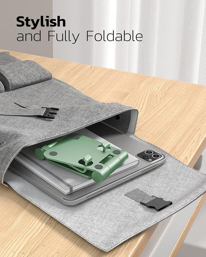 Nulaxy Dual Folding Cell Phone Stand, Fully Adjustable Foldable Desktop Phone Holder Cradle Dock Compatible with iPhone 17 16 15 14 13 12 11 Pro Max Xs Xr X 8, Nintendo Switch, All Phones- Green