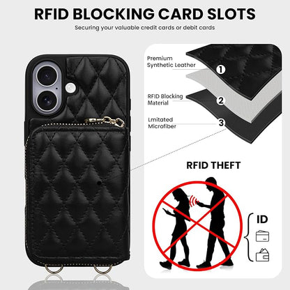Keallce Case for iPhone 17 6.3'' Wallet Case, Crossbody Zipper Purse with Wrist Strap Lanyard Handbag, RFID Blocking Card Holders, Kickstand Flip Leather Cover for iPhone 17, Black