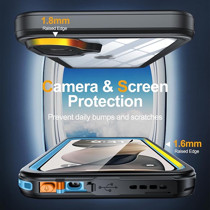 for iPhone 16 Plus Case Waterproof, Built-in Privacy Screen & HD Screen Double Front Frame [IP68 Underwater] Shockproof Dustproof Full Body Protection iPhone 16 Plus Phone Case Blue