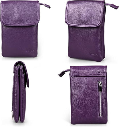 befen Genuine Leather Small Crossbody Bags for Women Cell Phone Bag Cross Body Purses,Silver Zipper
