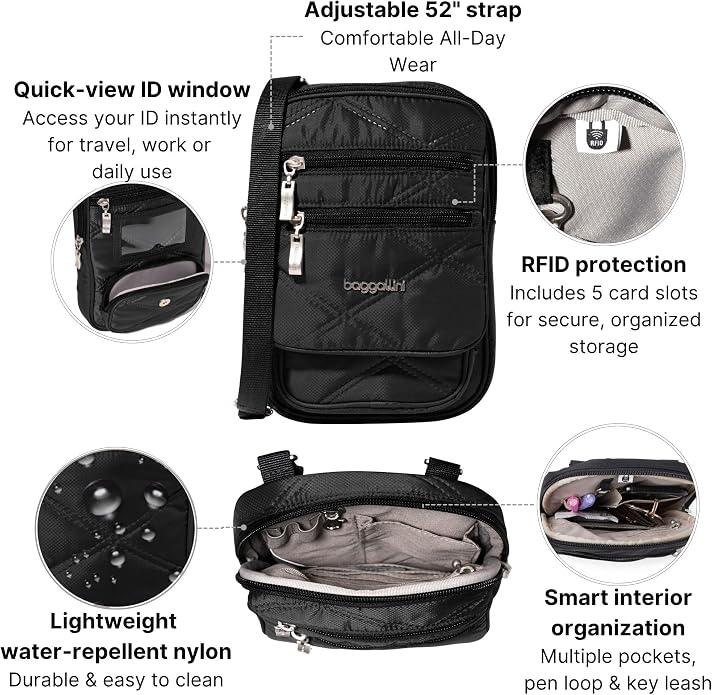 Baggallini Journey Crossbody Bags for Women 9x6 Small Lightweight Travel Handbag W/RFID