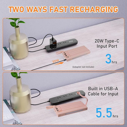Portable Charger with Built in Cables,10000mAh Power Bank with LED Lamp Fast Charging 3.0 USB C External Battery Pack Phone Charger with LED Display for iPhone, Samsung and Cell Phones (Pink)