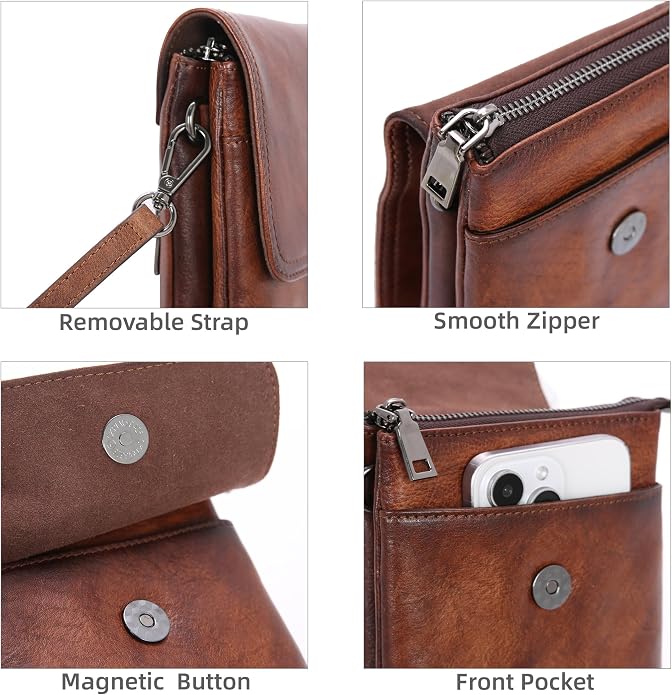 Iswee Leather Crossbody Bags for Women RFID Blocking Cell Phone Purse Small Anti-Theft Zippered with Card slots