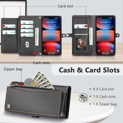 Wallet Case for iPhone 17 Pro Max with Card Holder/Crossbody Wallet/Strap,[RFID Blocking][Magnetic] PU Leather Phone Case for iPhone 17 Pro Max,6.9 in,Black