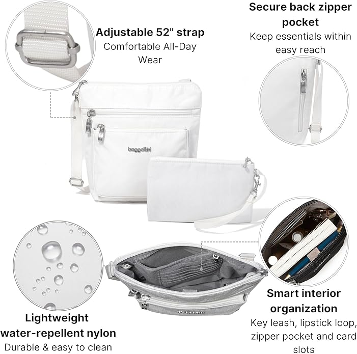 Baggallini Pocket Crossbody Bags for Women 8x8 Small Lightweight Durable Water-resistant Travel Purse W/Rfid