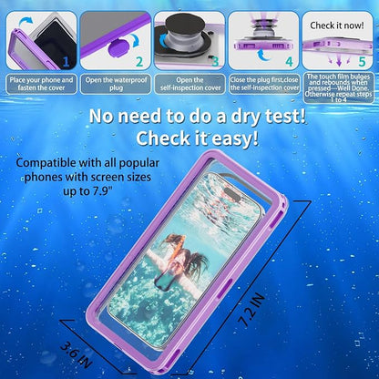 Premium Waterproof Phone Pouch with Lanyard,7.5'' Floating Waterproof Phone Case/Bag for Snorkeling IPX8/Underwater HD Photo/Touch Compatible with iPhone 17/16/15/14 Pro Max Samsungs-Purple