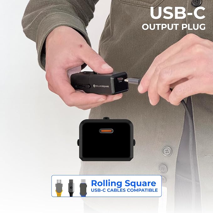 Rolling Square Portable Pocket Travel Adapter I Universal USB-C Charger for 200+ Countries I US, EU, UK, AU Plug 30W Fast Charging for Smartphones, Tablets & More I Compact & Lightweight I Black