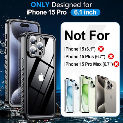 MOZOTER for iPhone 15 Pro Case Waterproof,[IPX8 Underwater Case][Full Body Shockproof & Military Dropproof] Clear Sound Quality Built-in Screen Protector for iPhone 15 Pro 6.1 inch-Black