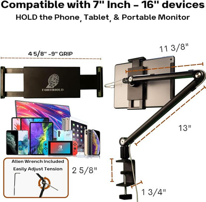 Stand for 16 Inch Portable Monitor - Heavy Duty Aluminum Mount with Infinite Angle Adjustment, Built-in Cable Management - Fits iPad Pro 12.9, Tablets, iPhone (Holds 4.7"-16" Devices)