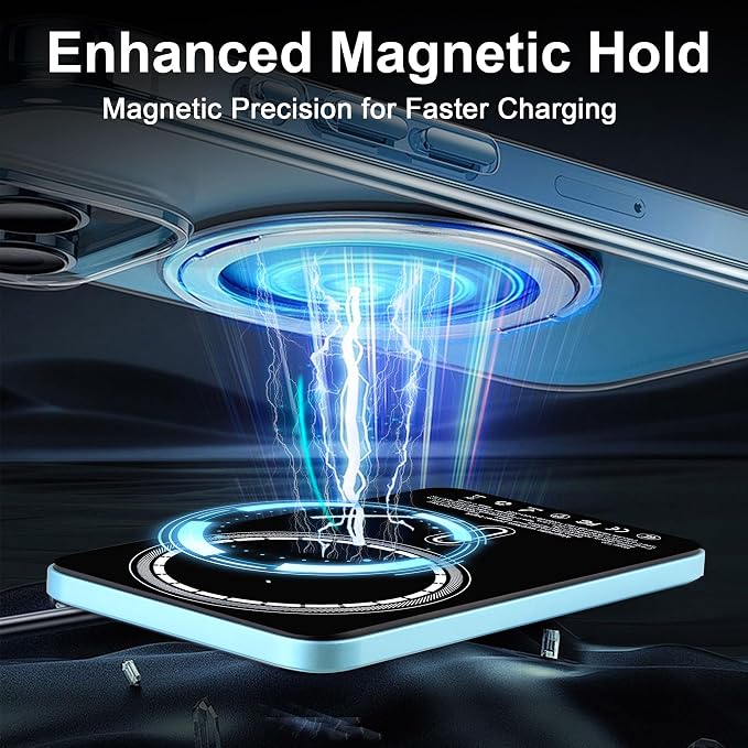 Magnetic Portable Charger 5000mAh, 15W Ultra Slim Wireless Portable Charger, Fast Charging for iPhone 17/16/15/14/13/12 Pro/Pro Max/Plus, Metal Shell, USB-C Cable to Charge Other Phones (Blue)