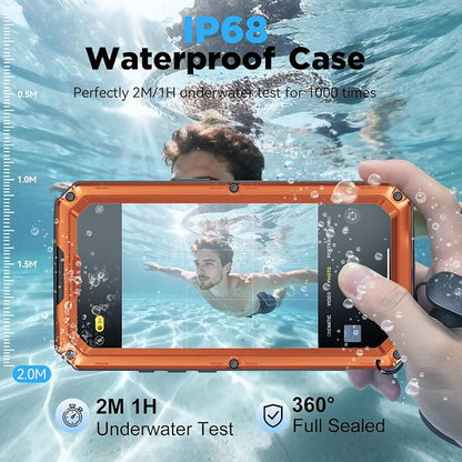 Beasyjoy for iPhone 17 Pro Waterproof Case, Metal Heavy Duty Military Drop Protection, Full Body Shockproof Dustproof Rugged Aluminum Cover with Built-in Screen Protector for Outdoor 6.3", Orange