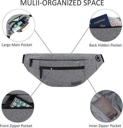 MAXTOP Large Crossbody Fanny Pack with 4-Zipper Pockets,Gifts for Enjoy Sports Festival Workout Traveling Running Casual Hands-Free Wallets Waist Pack Phone Bag Carrying All Phones