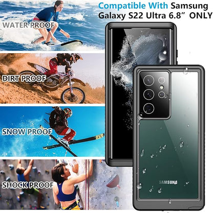 Temdan for Samsung Galaxy S22 Ultra Case Waterproof, Built in Screen Protector 360° Full Body Heavy Duty Shockproof IP68 Waterproof Galaxy S22 Ultra Case for Samsung S22 Ultra 5G 6.8 inch Black