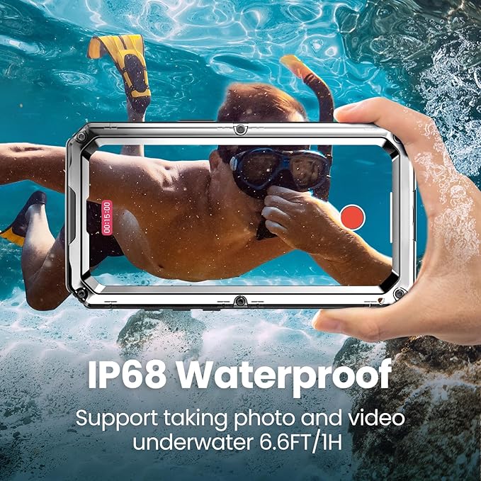 Mitywah Waterproof Case for iPhone 16e and for iPhone 17e, Shockproof Heavy Duty Case with Built-in Screen Protector, Underwater Full Body Protective Metal Case 6.1 inch, Silver