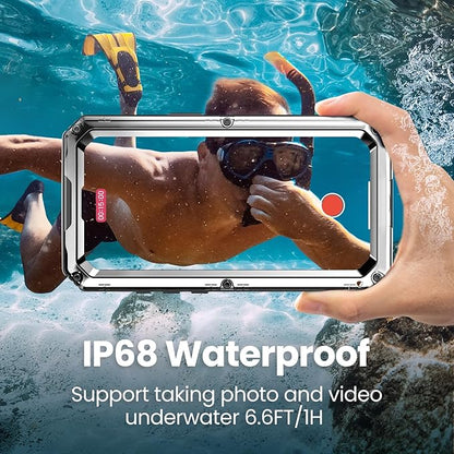 Mitywah Waterproof Case for iPhone 16e and for iPhone 17e, Shockproof Heavy Duty Case with Built-in Screen Protector, Underwater Full Body Protective Metal Case 6.1 inch, Silver