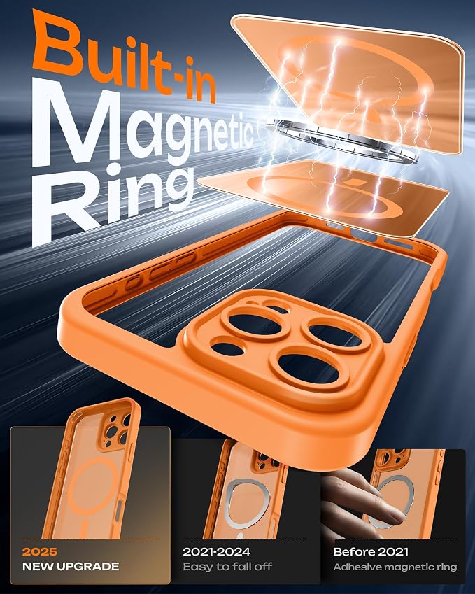 TOCOL for Phone 16 Pro Max Case, Compatible with Magsafe Charger, Full Camera Protection, Drop Protection, Translucent Matte Phone Case for iPhone 16 Pro Max 6.9 inch (Orange)