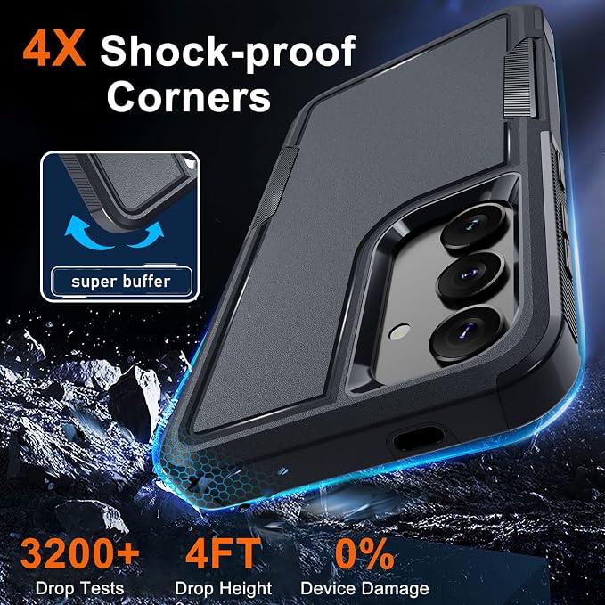 RMOCR Case for Samsung Galaxy S25, Full Body Heavy Duty Rugged Shockproof Protective Phone Cover with Lanyard Strap, Tempered Glass Screen Protector and Camera Lens Cover, Black Matte