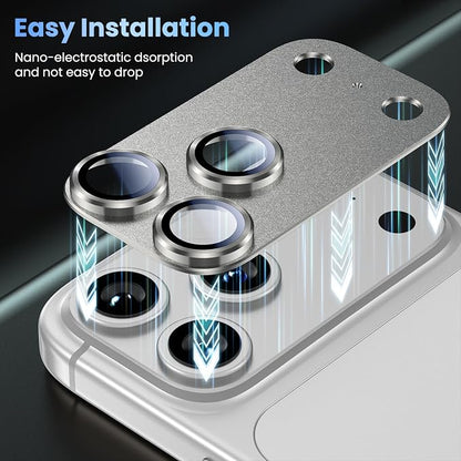 Uyiton Compatible with iPhone 17 Pro Max Camera Lens Protector - [Not Easy to Break][Strong Adsorption][Case-Friendly] Metal Tempered Glass Rear Camera Screen Cover - Natural Titanium, 2 Packs