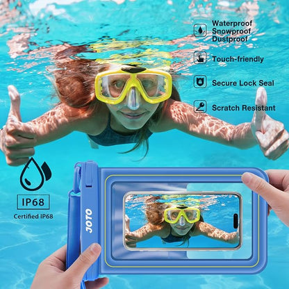 JOTO [IP68 Floatable Large Floating Waterproof Phone Pouch Up to 10", Underwater Phone Case Cellphone Dry Bag for iPhone 17 16 15 14 13 12 11 Pro Max Xs Max XR X 8 7 Plus SE/Galaxy S24 S23 S22 -Blue