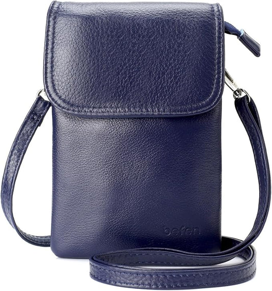 befen Genuine Leather Small Crossbody Bags for Women Cell Phone Bag Cross Body Purses,Silver Zipper