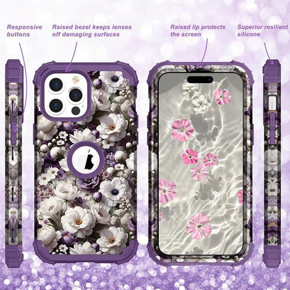 Hocase for iPhone 14 Pro Max Case, Heavy Duty Shockproof Protection Soft Silicone Rubber+Hard Plastic Bumpers Hybrid Protective Case for iPhone 14 Pro Max 2022 - White Flowers