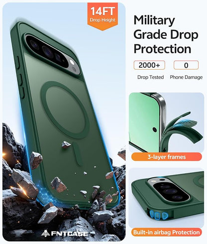 FNTCASE for Google Pixel 10 Pro Case: for Pixel 10 Case [Fit for Magsafe] Translucent Matte Cases with [Screen Protector] Military Grade Shockproof Protective Magnetic Phone Cover (6.3inch - Green)