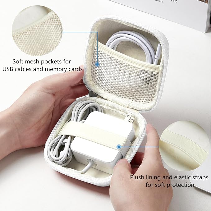 Charger Case for Macbook, Portable Tech Electronic Organizer Bag, Small Travel Storage Pouch for Laptop Accessories, MacBook Power Adapter, Charging Cords, USB Drives, Power Bank (White, M)