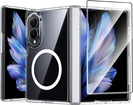 FNTCASE for Samsung Galaxy Z Fold 8 Case, Fit for Magsafe, Hinge Protection | Screen Protector, Translucent Matte Magnetic Back, 18FT Military Grade Drop Proof, Protective Phone Cover, Clear