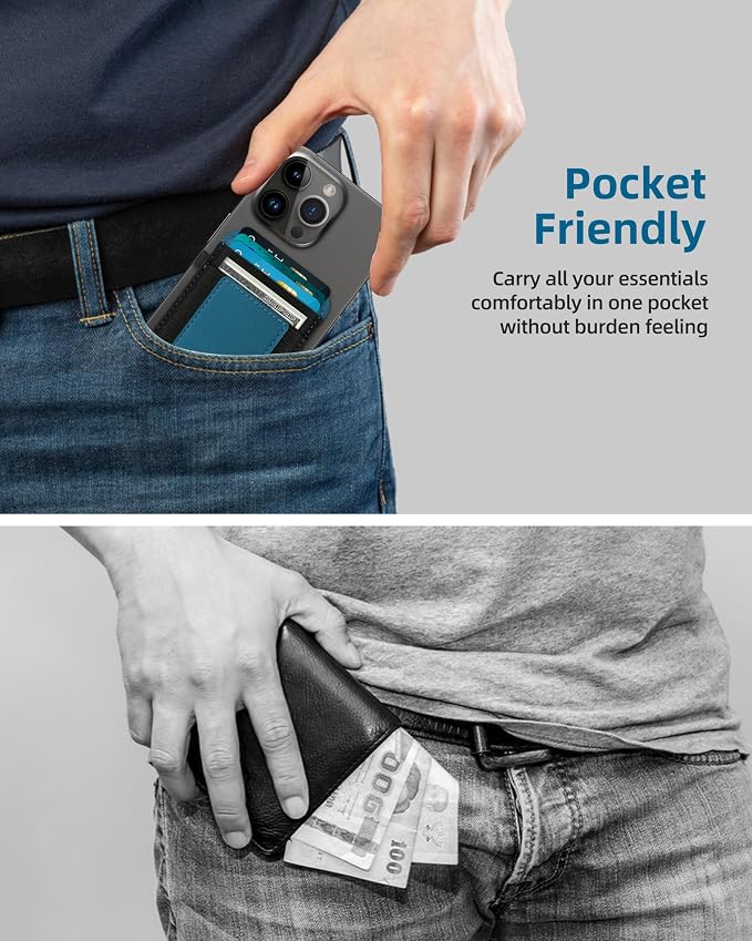 ExtreLife for Magsafe Wallet, Strongest Magnetic Wallet for iPhone 17/16/15/14/13/12 Series, for Magsafe Card Holder with 2 Card Slots, RFID Blocking, Slim, Vegan Leather, Hold 7 Cards, Blue