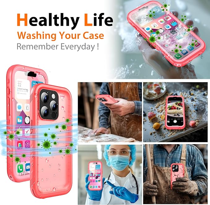 Cozycase for iPhone 15 Pro Max Waterproof Shockproof Dustproof Case - Heavy Duty/360 Full Body/Military Grade/Protective/Rugged 【8FT Drop Proof】 Built in Screen/Camera Protector with Lanyard Pink