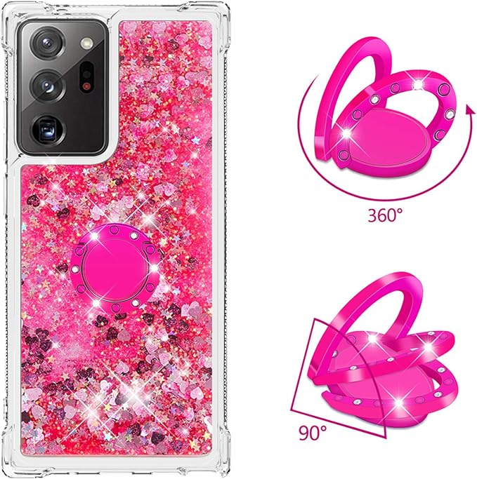 Glitter Phone Case Silicone for Galaxy Note 20 Ultra, Bling Liquid Floating Protective Case with 360°Rotatable Ring Holder Bumper Cover Yellowing-Resistant compatible with Samsung Galaxy Note 20 Ultra