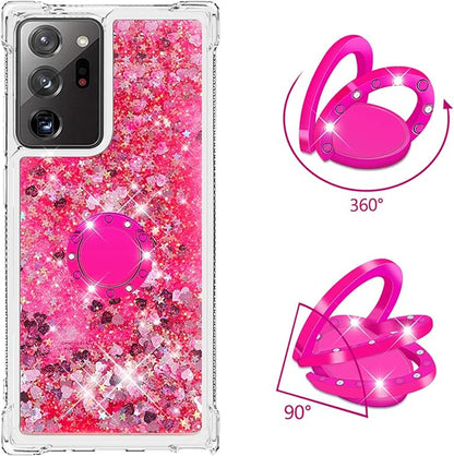 Glitter Phone Case Silicone for Galaxy Note 20 Ultra, Bling Liquid Floating Protective Case with 360°Rotatable Ring Holder Bumper Cover Yellowing-Resistant compatible with Samsung Galaxy Note 20 Ultra