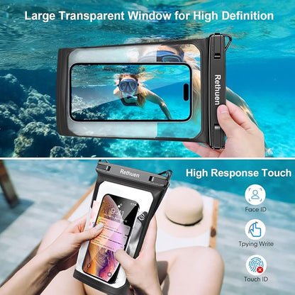 Large Floating Waterproof Phone Pouch, 2Pack Cell Phone Dry Bag for iPhone 17 16 15 14 13 Pro Max Galaxy S24 S23 S22 All Phones, Float Water Proof Bag for Beach Water Park (Black + Pink)