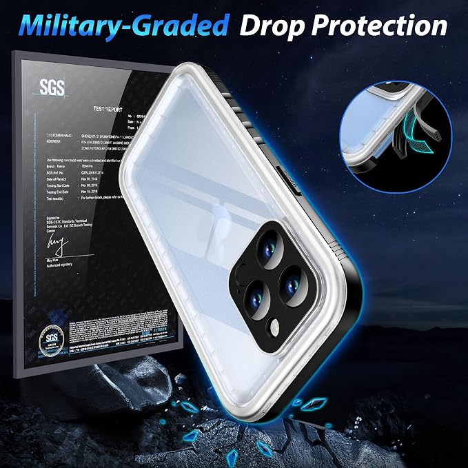 SPORTLINK for iPhone 13 Pro Max Waterproof Case - Shockproof Dustproof Phone Case with Screen Protector, Full Body Protective Case for iPhone 13 Pro Max Cover 6.7'' Black/Frosted Clear
