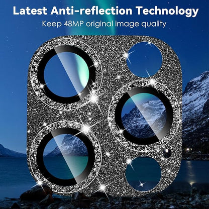 CloudValley for iPhone 14 Pro/iPhone 14 Pro Max Glitter Camera Lens Protector, 9H Tempered Glass [All in 1 Design], Case Friendly Anti-Scatch High Definition, GlitterBlack