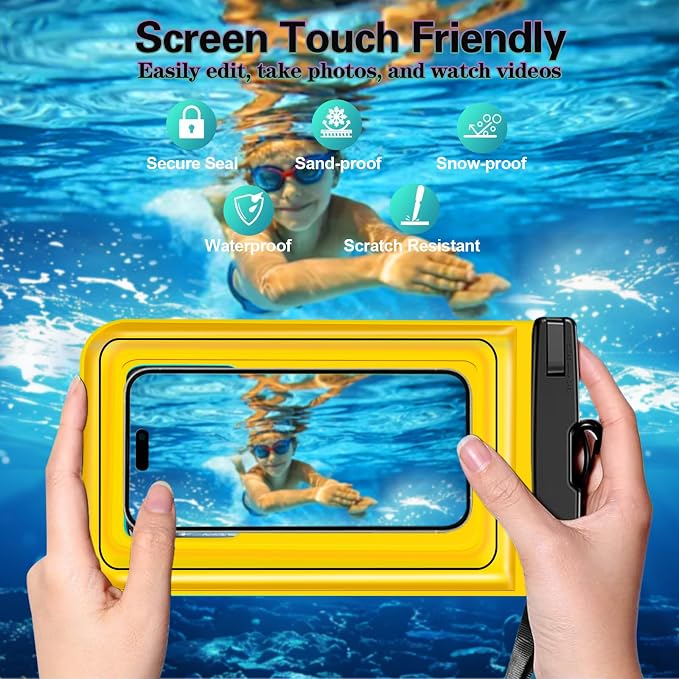Floatable 3 Pack Multicolor Universal IP68 Floating Waterproof Phone Pouch,Adjustable Neck Lanyard Waterproof Phone Case Dry Bag for Apple iPhone,Samsung,and up to 8.3" Yellow,Orange,Green