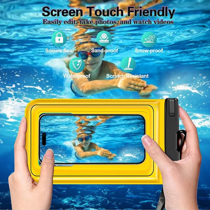 Floatable 3 Pack Multicolor Universal IP68 Floating Waterproof Phone Pouch,Adjustable Neck Lanyard Waterproof Phone Case Dry Bag for Apple iPhone,Samsung,and up to 8.3" Yellow,Orange,Green