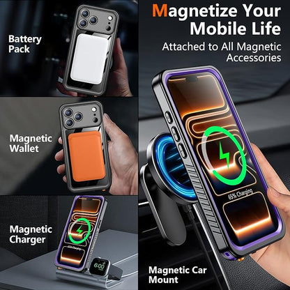 SPIDERCASE Magnetic for iPhone 17 Pro Case Waterproof,Built-in Screen & Camera Lens Protector[IP68 Waterproof] [Military Grade Shockproof] Full Body Protection Cover for iPhone 17 Pro 6.3’’,Purple