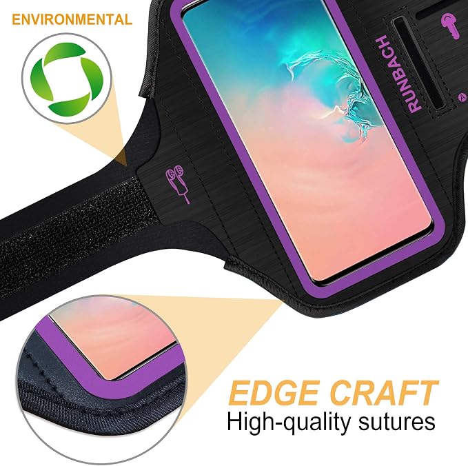 Armband for Samsung Galaxy S26+/S25+/S24+/S23+/S22+/S20+/S10+/S9+/S8+, Running Exercise Gym Bag with Key Holder and Card Slot (Purple)