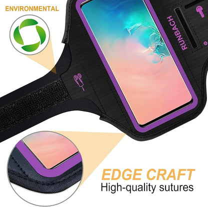 Armband for Samsung Galaxy S26+/S25+/S24+/S23+/S22+/S20+/S10+/S9+/S8+, Running Exercise Gym Bag with Key Holder and Card Slot (Purple)