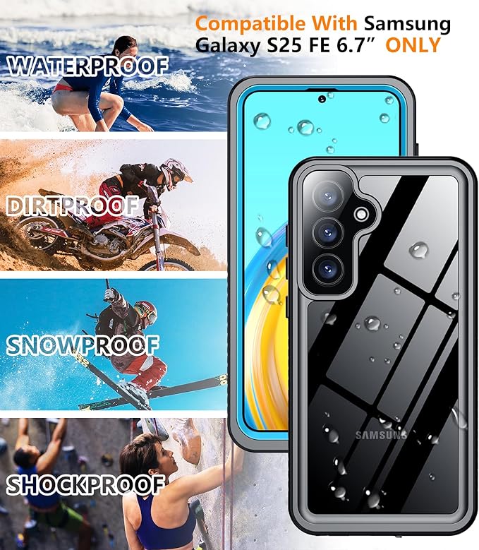 Temdan for Samsung Galaxy S25 FE Case Waterproof, [Military-Grade Drop Protection] [IP68 Underwater] Full Body Heavy Duty Rugged Shock-Proof Case for S25 FE 6.7 Inch Blue