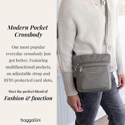 Baggallini Modern Pocket Crossbody Bag for Women, 8.5"x8.5" Handbag Purse with RFID, Lightweight Water-Resistant