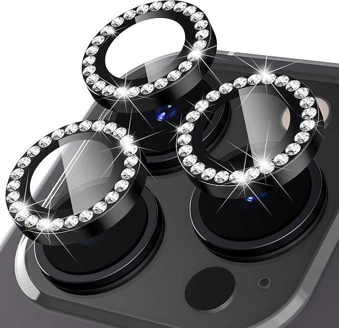 Suoman 3-Pack for iPhone 12 Pro Max Camera Lens Protector, 9H Tempered Glass, [Does not Affect Night Shots] Metal Frosted Independent Protective Cover - Diamonds-Black