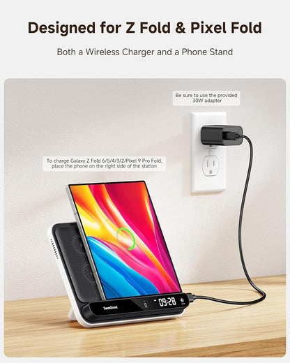 Fast Wireless Charging Station for Google 9 Pro Fold/Pixel Fold/8 Pro/8a/7 & Samsung Galaxy Z Fold 6/5/4/3, Foldable Phone Charger Stand, 504F