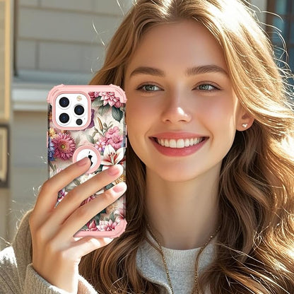 Hocase for iPhone 14 Pro Max Case, Heavy Duty Shockproof Protection Soft Silicone Rubber+Hard Plastic Bumpers Hybrid Protective Case for iPhone 14 Pro Max 2022 - Rose & Lily Flowers